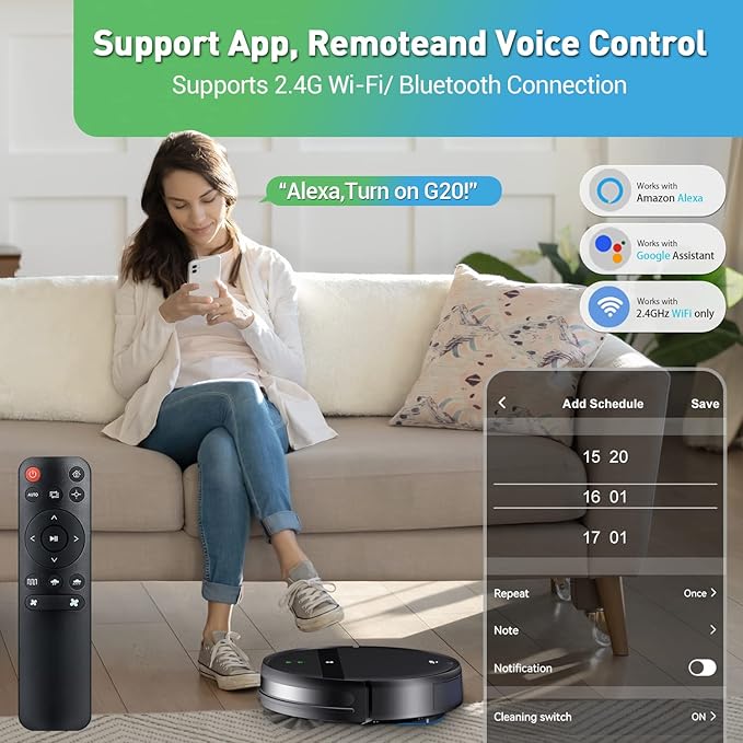 Kilgone Robot Vacuum for Pet Hair, 2-in-1 Vacuum & Mop Combo with Tangle-Free Suction & Smart 3D Avoidance, App/Wi-Fi/Alexa, Ultra-Slim & Quiet, Self-Charging for Hard Floors and Low-Pile Carpet