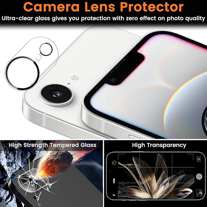 Lesakit 3+3 Pack Privacy Screen Protector for iPhone 16e 6.1-Inch with 3 Pack Camera Lens Protector, Anti Spy Tempered Glass Film 9H Hardness Bubble Free Case Friendly