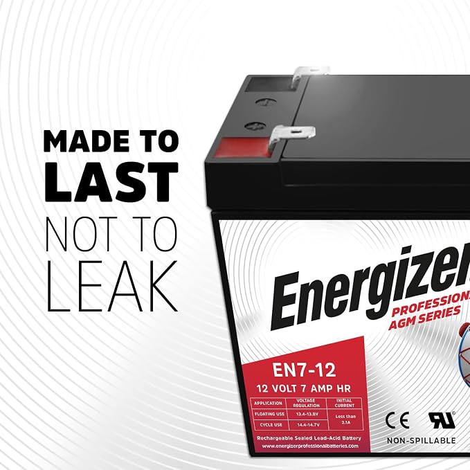 Energizer EN7-12, 12 Volt 7 Amp Hr, Long Lasting Sealed Lead Acid AGM | Replacement for Ride on Razor Scooter / E90, APC smart UPS, Solex alarm battery, Trophy Deer feeder, CyberPower CP600LCD