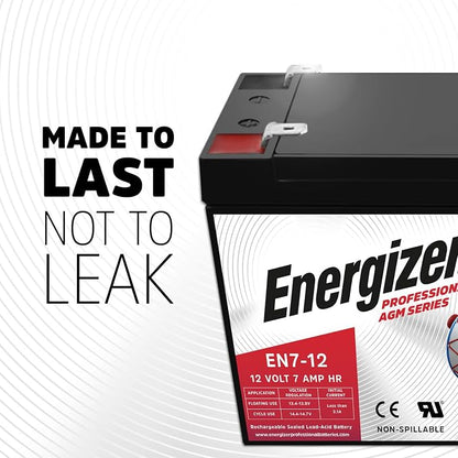 Energizer EN7-12, 12 Volt 7 Amp Hr, Long Lasting Sealed Lead Acid AGM | Replacement for Ride on Razor Scooter / E90, APC smart UPS, Solex alarm battery, Trophy Deer feeder, CyberPower CP600LCD