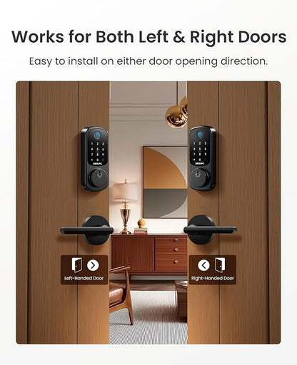 DESLOC B200 Fingerprint Smart Lock with 2 Lever Handles, Keyless Entry Front Door Lock Set, Electronic Keypad Deadbolt, App Control, Auto Lock, Long Battery Life,Matte Black
