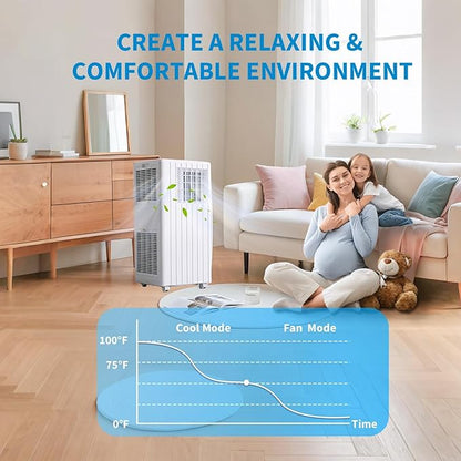 3 in-1 Portable Air Conditioner - 8,000 BTUs, Smart Remote Control, LED Display, Dehumidifier & Fan Modes, Ideal for Rooms up to 350 sq.ft