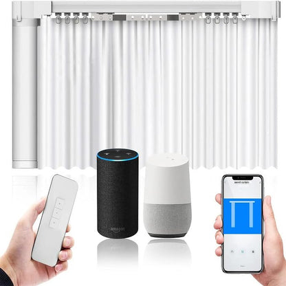 Electric Smart Curtains System, Automatic Curtain Opener, Motorized Curtains Rod with Remote, Compatible with Alexa/Google Home/Tuya App (Up to 244 inches)