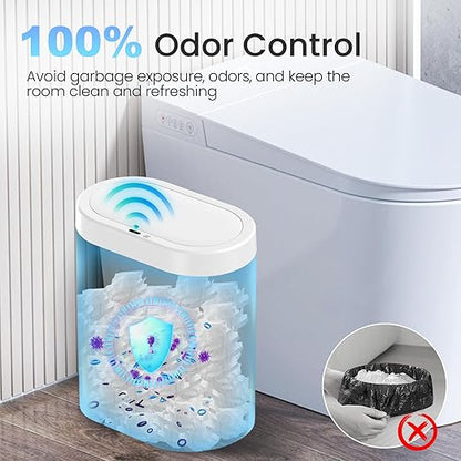 jinligogo 5 Gallon Bathroom Trash Can with Lid, Automatic Motion Sensor White Trash Can, Touchless Slim Waterproof Garbage Bin for Kitchen, Bedroom, Office, and Bathroom