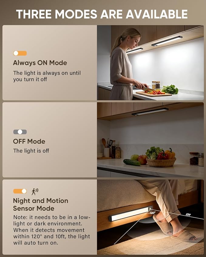 MCGOR 14.7inch Under Cabinet Lighting, Wireless Motion Sensor Light,3 Pack