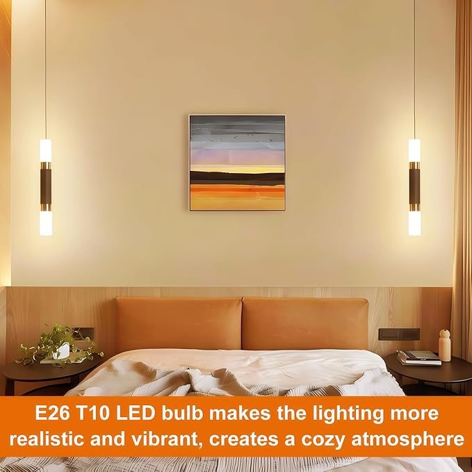 Vinaco 7.3 Inch E26 T10 Tube Bulb Dimmable, 2 Pack T10 Tubular Bulb LED 6W Equal. 60W Warm White 2700k, Clear Glass T10/T30 LED Edison Bulb for Sconce, Floor Lamp, Tall Island Pendant Lamp