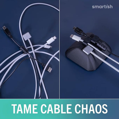 Smartish Magnetic Cord Holder, Cable Wrangler, Nightstand & Desk Organizer | Holds 5 Cords, 2 Cable Clips, Weighted Base, Charger Keeper, Phone Charging Cable Management, Home Office Accessories, Black