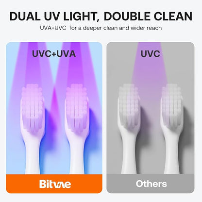 Bitvae Upgraded Tooth Brush Holder for Bathroom 2.0 Infrared Sensing | Toothbrush Cleaner, Wall-Mounted for Most Size Toothbrushes, Air Drying, LED Smart Screen, White Gold Trim