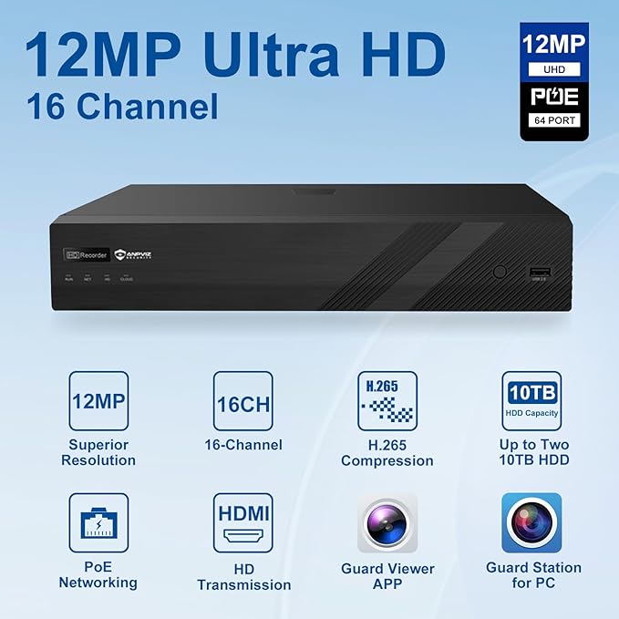Anpviz 12MP 16 Channel POE NVR IP Security Video Audio Recorder Pre-Installed 4TB HDD, Only Plug & Play with Anpviz Cameras, Support 12MP/8MP/6MP/5MP/4MP/3MP IP PoE Camera for Business, NDAA