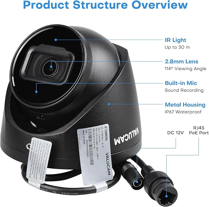 8MP IP Camera, DMSS/SmartPSS Lite, 4K PoE Turret Outdoor Starlight Camera with Mic, Human/Vehicle Detection, IVS, Intrusion Tripwire Alarm, 2.8mm 125°Wide Angle, Metal IP67, H265+, 256GB