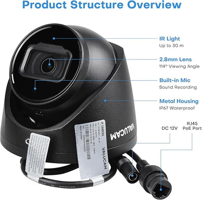 8MP IP Camera, DMSS/SmartPSS Lite, 4K PoE Turret Outdoor Starlight Camera with Mic, Human/Vehicle Detection, IVS, Intrusion Tripwire Alarm, 2.8mm 125°Wide Angle, Metal IP67, H265+, 256GB