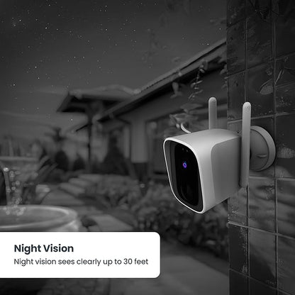 Feit Electric Smart Outdoor Wireless Security Camera, 2K HD Video, Battery Powered or Solar-Ready, Advance Motion Detection, 2.4GHz Wi-Fi, 30ft. Night Vision, 2-Way Audio with Micro SD Card Storage