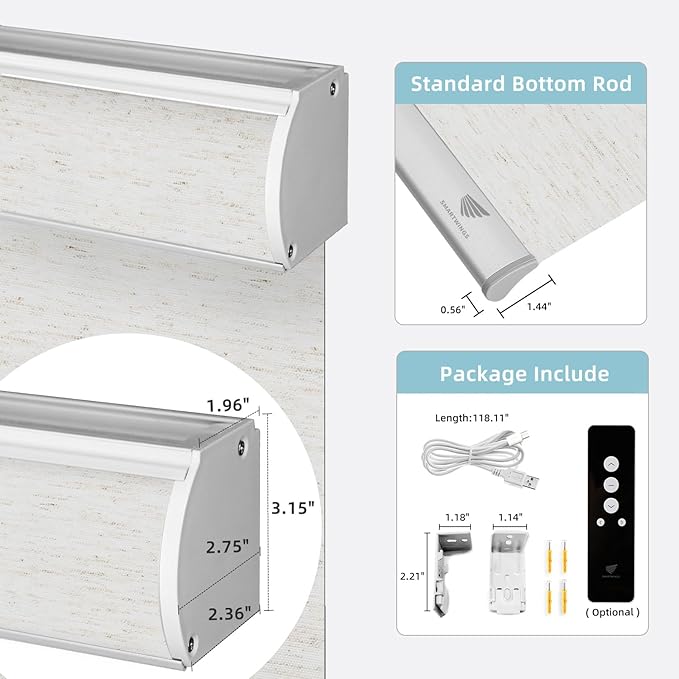 SmartWings Motorized Smart Blinds for Windows in Light Filtering, Electric Remote Roller Shades Compatible with Alexa/Google Home/Homekit, Custom Up to 110”W x 148”H, Linen Translucent White