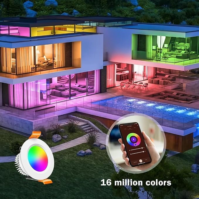 inShareplus 2 Inch Smart Recessed Lighting, WiFi LED Downlight 5W 120V, Dimmable RGBCW 2700-6500K Color Changing, Compatible with Alexa/Google, Ceiling Lights with LED Driver, 10 Pack