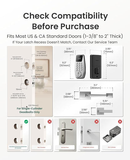 DESLOC C100 Keyless Entry Door Lock with Handle Set, Smart Deadbolt Lock for Front Door with 2 Keys, Auto Lock, 100 PIN Codes, Passage Mode, IP54 Waterproof, 12 Months Battery, Sliver