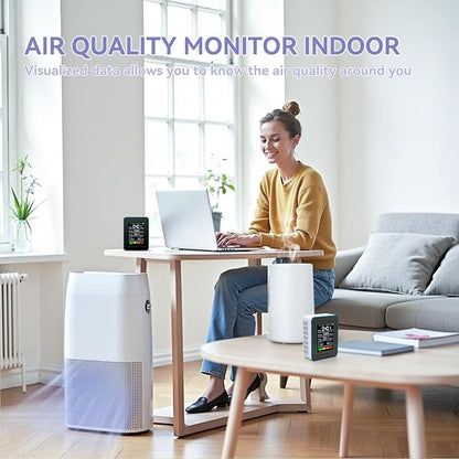 5-in-1 Air Quality Monitor Indoor, Professional Portable Detector & Accurate CO2, TVOC, HCHO, Humidity& Temperature Particle Counter, for Home, Office, School, Hotel, Car Air Quality Tester (White)