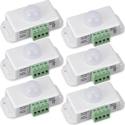 6 Pack 12V 24V PIR Sensor LED Motion Sensor Motion Detector Light Switch Body Infrared Sensing Timer Function Sign Control PIR Controllerfor Flexible LED Strip Lights(White)