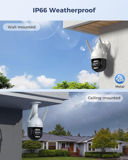 Ctronics [10X Hybrid Zoom 4K 8MP Security Camera Outdoor Metal, Dual-Lens, Auto Tracking & Zoom, 2.4/5GHz WiFi, AI Human/Vehicle/Animal Detection, 256GB TF/Cloud/FTP/NVR, Color Night Vision, IP66