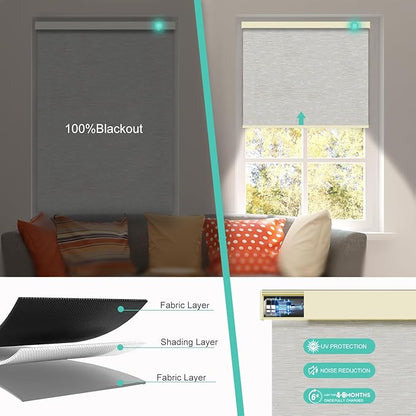 Motorized Blinds with Remote, Blackout Smart Automatic Electric Blinds for Indoor Windows, Cordless Motorized Roller Shades with Custom Size（Luminous Glow）