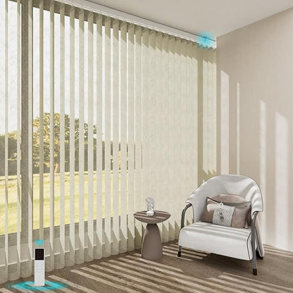 Motorized Sheer Vertical Blinds with Remote, Light Filtering Vertical Blind Sliding Door Blinds Remote Control Blinds for Sliding Glass Door Customize(Jacquard Beige)