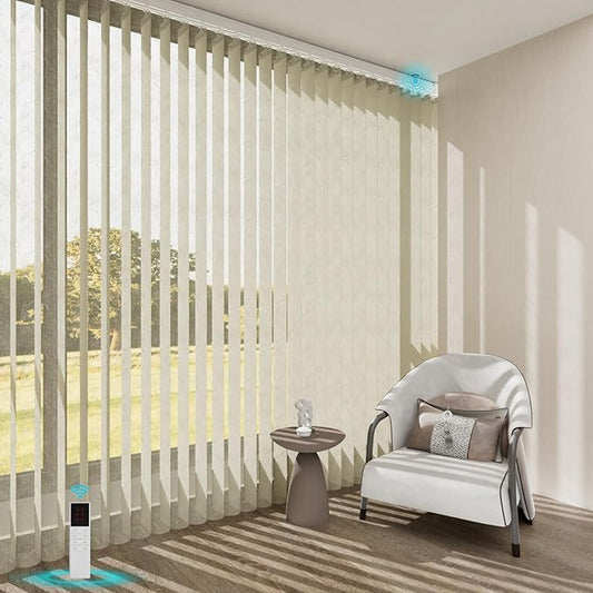 Motorized Sheer Vertical Blinds with Remote, Light Filtering Vertical Blind Sliding Door Blinds Remote Control Blinds for Sliding Glass Door Customize(Jacquard Beige)