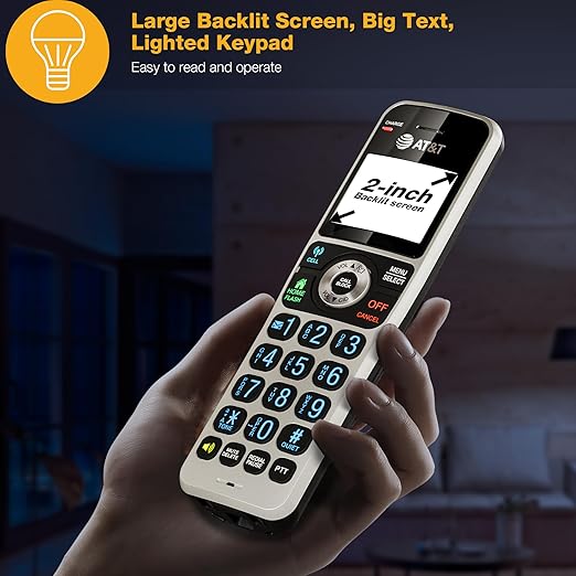 AT&T BL3107 DECT 6.0 Cordless Phone with Bluetooth Connect to Cell, Smart Call Blocker, Digital Answering System, Extended Range, Big Buttons, 1 Handset - Titanium Black