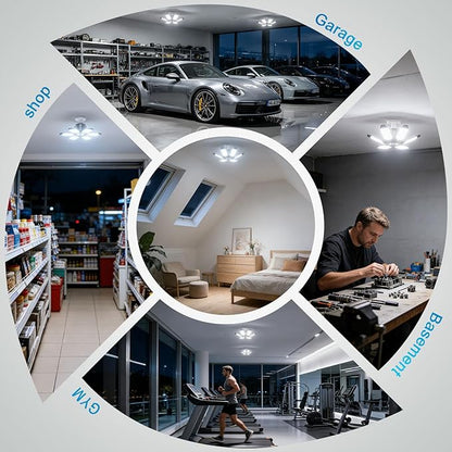 TANBABY 260W Motion Sensor Garage Lights, 30000LM Shop Lights with Remote Control 3 Modes (ON/Off/AUTO), 30/60/120s Timer, E26 Screw-in Deformable 6-Panel 6500K Ceiling Light for Garage Shop Basement