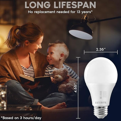 LUXRITE A19 LED Light Bulb 75 Watt Equivalent, CRI90, 5CCT Selectable 2700K 3000K 3500K 4000K 5000K, Dimmable, 1100LM, Standard LED Light Bulbs 11W, E26 Medium Base, ETL - Indoor Outdoor (6 Pack)