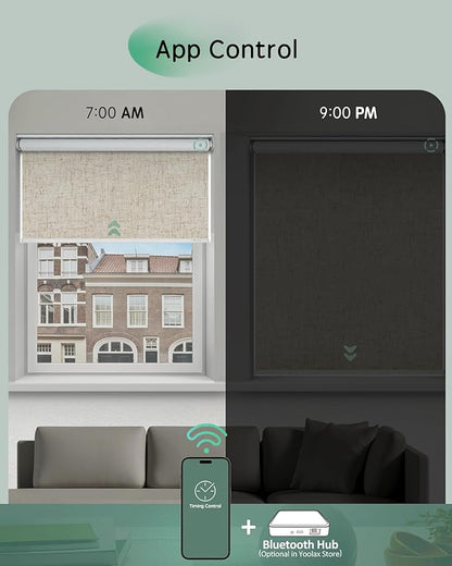 Yoolax Motorized Shades App Control, Blackout Automatic Blinds for Indoor Windows, Electric Roller Shades for Bedroom Living Room Office (Blackout Artisan Beige, 45" W x 72" H)