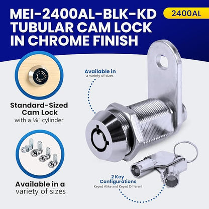 FJM Security MEI-2400AL-KD Tubular Cam Lock for Smart Home, Cabinet Locks Baby Proofing Solution, Door Lock & Drawer Lock for Home Improvement, with 1 ⅛” Cylinder, Keyed Different, Chrome
