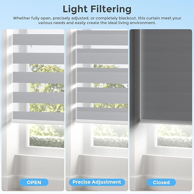 Motorized Zebra Blinds with Remote,Rechargeable Smart Electric Cordless Shade，Grey，35" W X 72" H
