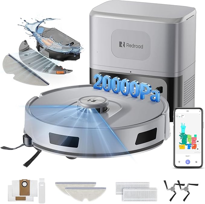 Robot Vacuum 20,000 Pa Robot Vacuum and Mop,120Day Self Emptying Vacuum Robot,Lidar Navigation,5G 2.4GWiFi APP Aspirateur Robot,Self-Charging Robot Vacuums for Pet,Floor,Carpet Gray R11