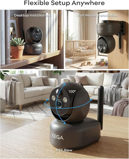 Xega 4G Cellular Security Camera Indoor Wireless, 2K PTZ No WiFi Camera for Home/RV/Travel/Pet/Baby with Phone App, Battery Powered Motion Detection Cloud/TF Built-in SIM Card(Subscription Required)
