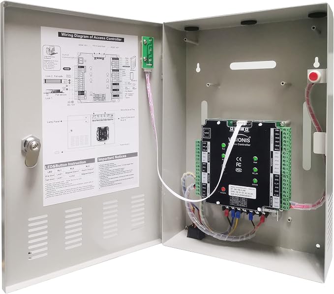 Visionis FPC-6134 Two Doors Access Control For In Swing Door Electric 600lbs Mag Lock Time Attendance TCP/IP Wiegand Controller Box, Black Indoor/Outdoor Card Reader, Software + 20,000 Users Kit