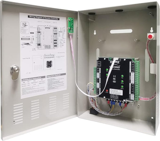 Visionis FPC-6134 Two Doors Access Control For In Swing Door Electric 600lbs Mag Lock Time Attendance TCP/IP Wiegand Controller Box, Black Indoor/Outdoor Card Reader, Software + 20,000 Users Kit
