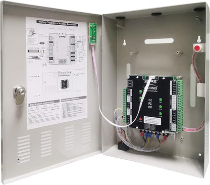 Visionis FPC-6133 Two Doors Access Control For Out Swing Door Electric 600lbs Mag Lock Time Attendance TCP/IP Wiegand Controller Box, Black Indoor/Outdoor Card Reader, Software + 20,000 Users Kit