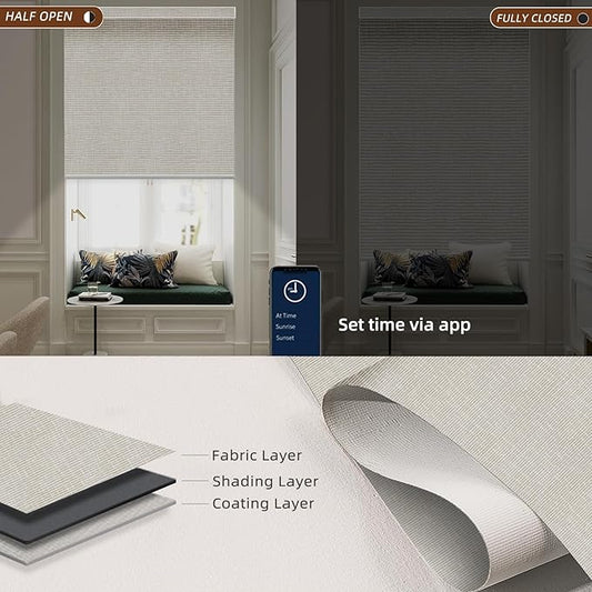 Motorized Blinds Roller Shade with Remote: Canisteo Automatic Smart Blind for Windows 100% Blackout, Electric Blinds Compatible with Alexa/Google Home/Apple Homekit, Customized Size, Cozy Cream