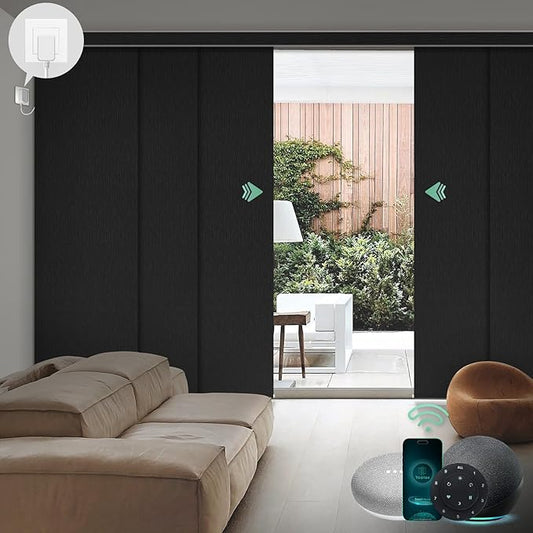 Yoolax Custom XL Smart Sliding Door Blinds, Motorized Sliding Panel Blinds Compatible with Alexa, Blackout Vertical Blinds for Glass Doors, Patio Doors, Closet Doors, Midnight Stripe Black