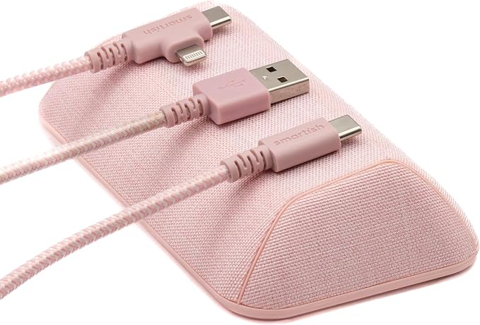 Smartish Magnetic Cord Holder, Bigger Cable Wrangler, Office Desk Organizer | Holds 8 Cords, 2 Cable Clips, Weighted Base, Charger Keeper, Phone Charging Cable Management, Nightstand Accessories, Pink