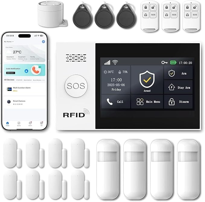 WiFi Wireless Alarm System for Home Security - 24/7 Protection Smart Device | 4.3" Touch Screen, GSM/4G+WiFi, Instant Alerts, Pet Activity Tracking, No Monthly Fee, Alexa Compatible for Home,Apartment