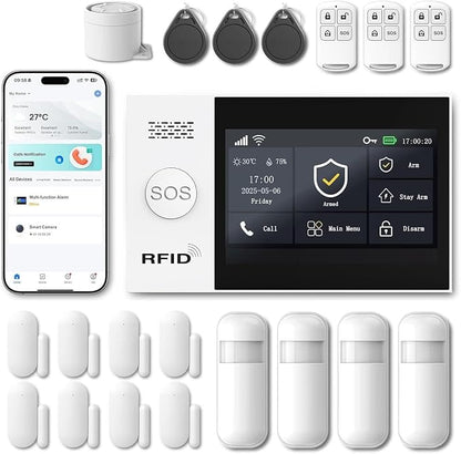 WiFi Wireless Alarm System for Home Security - 24/7 Protection Smart Device | 4.3" Touch Screen, GSM/4G+WiFi, Instant Alerts, Pet Activity Tracking, No Monthly Fee, Alexa Compatible for Home,Apartment