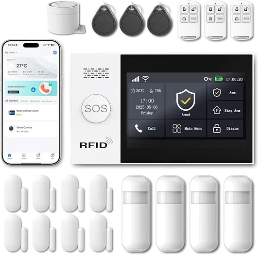 WiFi Wireless Alarm System for Home Security - 24/7 Protection Smart Device | 4.3" Touch Screen, GSM/4G+WiFi, Instant Alerts, Pet Activity Tracking, No Monthly Fee, Alexa Compatible for Home,Apartment
