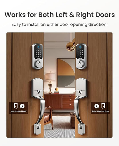 DESLOC B200 Fingerprint Front Door Lock Set with Durable Handleset, Keyless Entry Deadbolt, Electronic Keypad, App Control, Easy Installation, Designed for a Modern and Stylish DESLOC Home, Silver