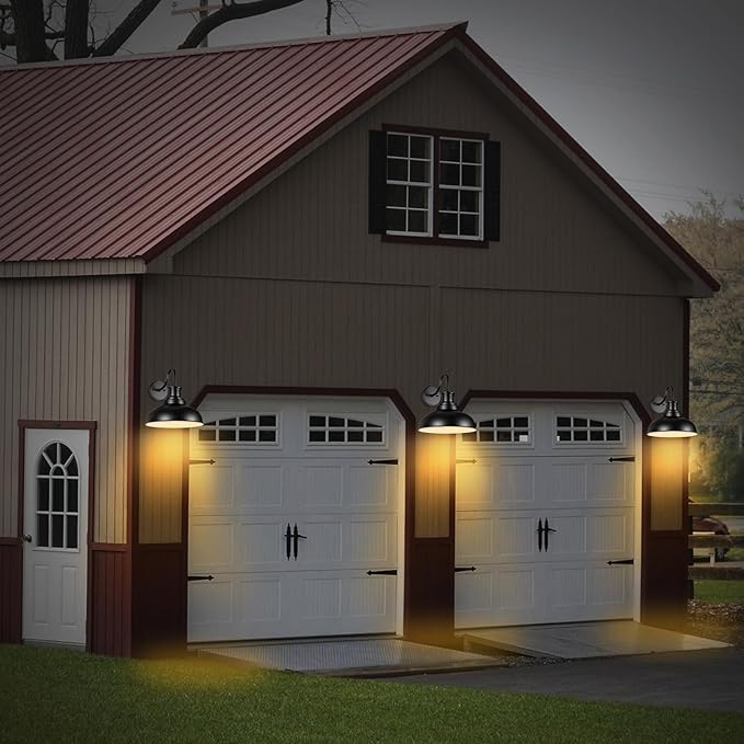 Dusk to Dawn Outdoor Barn Lights, Outdoor Wall Sconces Farmhouse Exterior Wall Mount Light, Vintage Outside Lighting Fixtures, Industrial Black Lanterns for Porch Garage Patio, 2 Pack