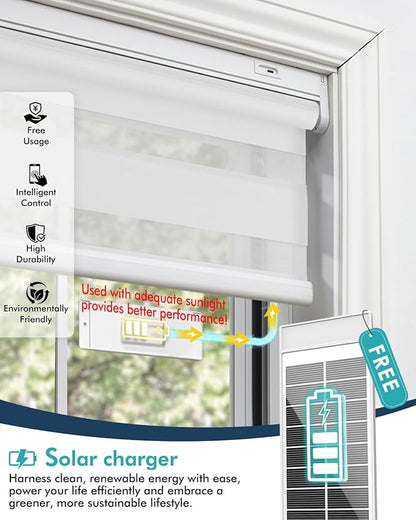 No Drill Motorized Zebra Blinds with RemoteAutomatic Roller Shades,Smart Dual Layer ShadesCompatible with Alexa,Rechargeable,Customizable Sizeand Color