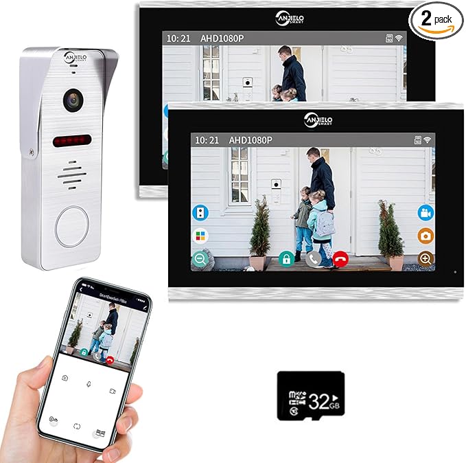 Wired Video Doorbell Intercom with 1080P Video Entry Doorphone Door Camera,10 Inch Touch Monitor,TUYA Wireless Smart Home Video Intercom Door Phone Kits for Villa Apartment (1 doorbell+2 Monitor)