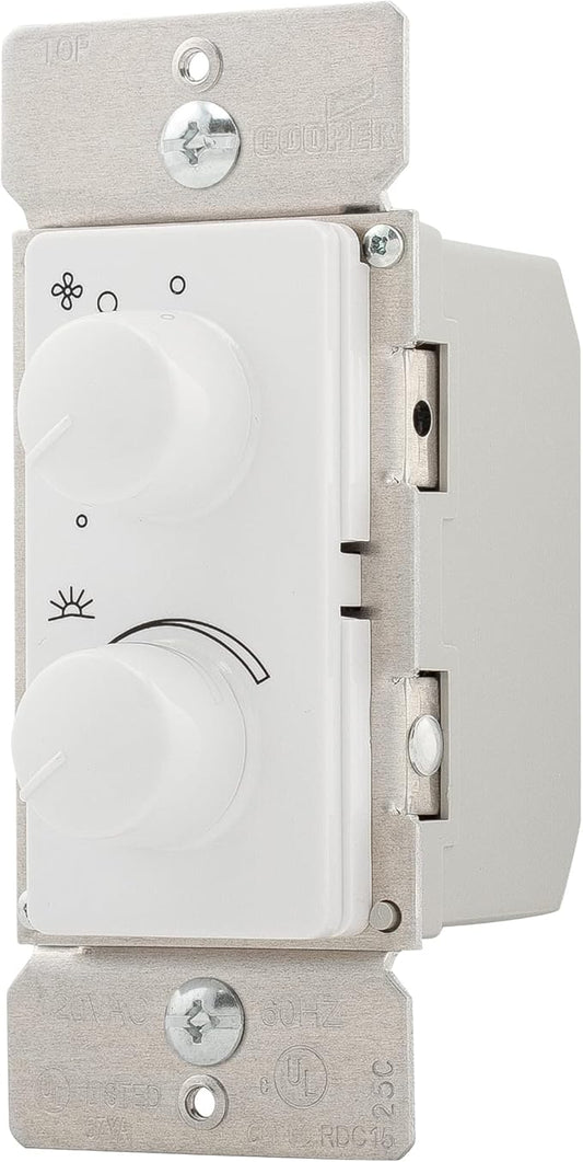 Eaton RDC15-W-K 1.5-Amp Single-Pole Combination Quiet 4-Speed Fan Control and 300-Watt Dimmer, Ivory