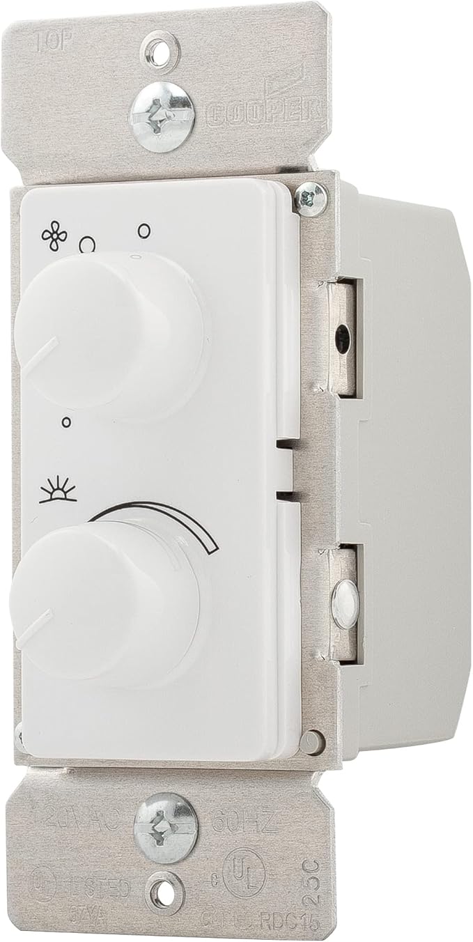 Eaton RDC15-W-K 1.5-Amp Single-Pole Combination Quiet 4-Speed Fan Control and 300-Watt Dimmer, Ivory