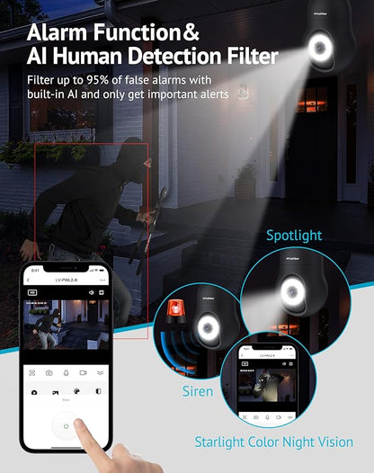 LaView 4MP Bulb Security Camera 2.4GHz, 360° 2K Security Cameras Wireless Outdoor Indoor Full Color Day and Night, Motion Detection, Audible Alarm, Easy Installation, Compatible with Alexa(Black)