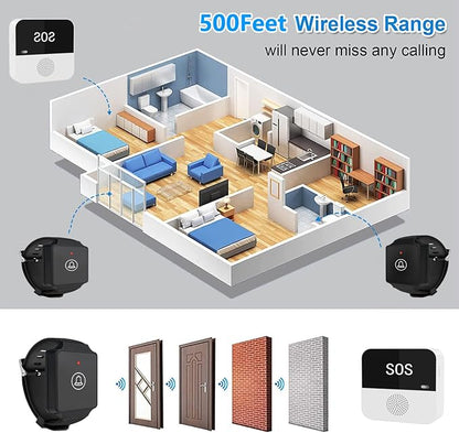 WiFi Caregiver Call Button System Smart App Alert Wrist Pager Emergency Call Button Personal Help Device for Elderly Patients (1 Bracelet + 1 Receiver)
